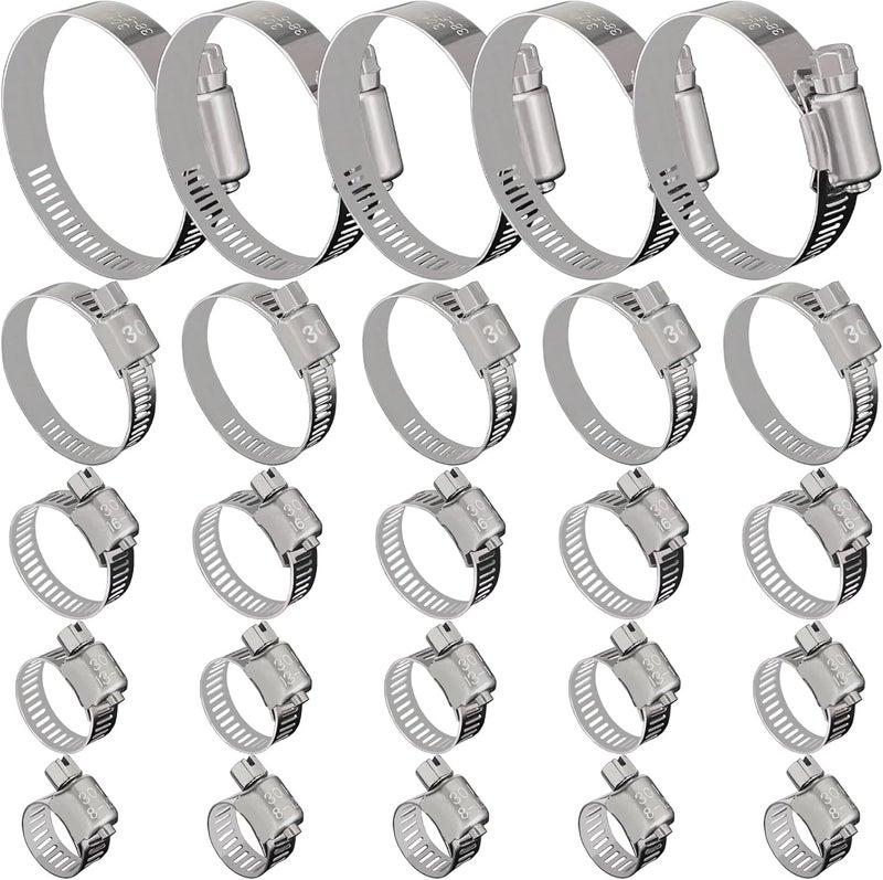 SmaringWing 25 Pack Stainless Steel Hose Clamps Assortment Kit, Adjustable 8-57mm Worm Gear Hose Clamp Heavy Duty Duct Pipe Clamp for Plumbing, Fuel Line, Radiator, Mechanical, Automotive Application, Industrial - Image 1